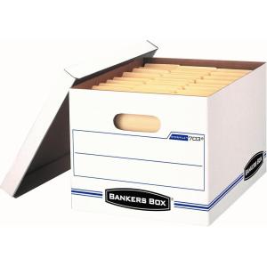 imageBankers Box 4 Pack STORFILE Basic Duty File Storage Boxes Standard Assembly Liftoff Lid LetterLegal WhiteBlueFrustrationFree Packaging