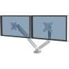imageFellowes Platinum Series Triple Monitor Arm for 27Inch Monitors Full Motion 360 Rotation VESA Mount with Grommet or Clamp USB Ports Ergonomic Black 8042601Silver