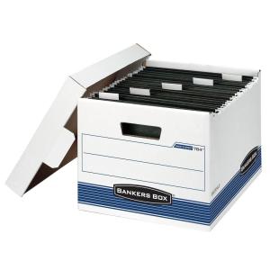 imageBankers Box 4 Pack HANGNSTOR MediumDuty File Storage Boxes FastFold LiftOff Lid Letter WhiteBlue