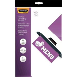 imageFellowes Laminating Pouches Thermal Menu Size 175 x 115 Inches 3 Mil 25 Pack 5201125 Pack