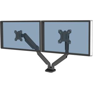 imageFellowes Platinum Series Triple Monitor Arm for 27Inch Monitors Full Motion 360 Rotation VESA Mount with Grommet or Clamp USB Ports Ergonomic Black 8042601Black